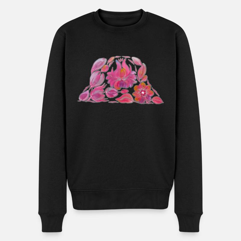 Rosa Eimerhut. Petrykivka Malerei. UA KUNST. - Männer Premium Bio Pullover - Schwarz