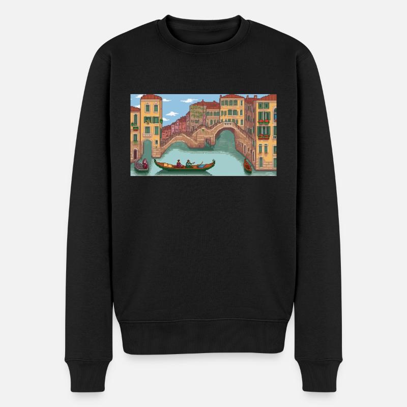 Venedig, Italien - Pixel Art - Männer Premium Bio Pullover - Schwarz