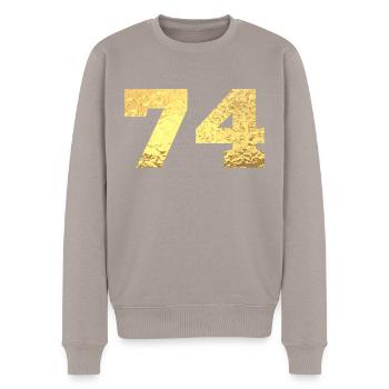 74 paillettes doré - 74 anniversaire - Pull Premium bio Homme - taupe - Devant - Nico (187cm)