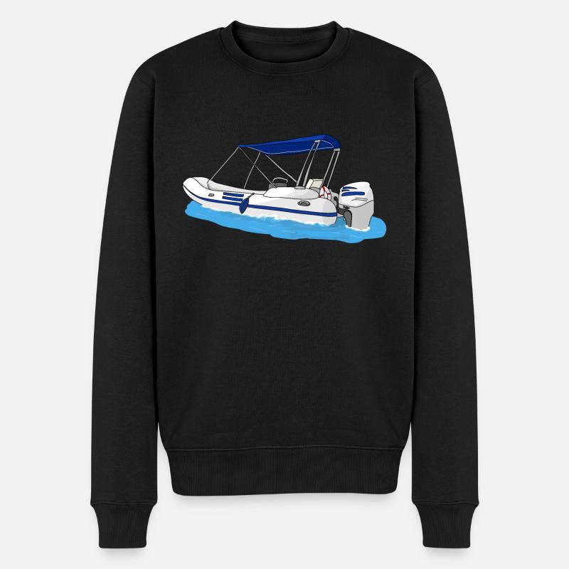 Boot Schlauchboot im Wasser - Männer Premium Bio Pullover - Schwarz