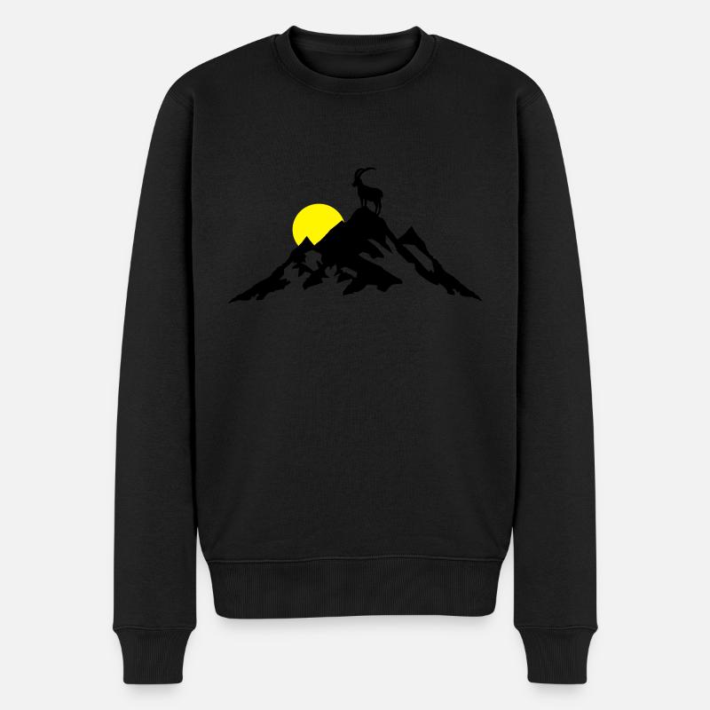 Berg und Steinbock bei Sonnenaufgang - Männer Premium Bio Pullover - Schwarz