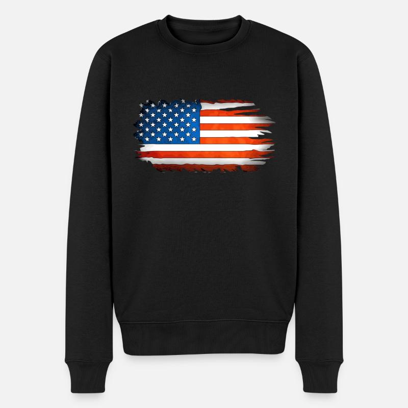 Amerikanische Flagge mit Einschnitte am Rand 100 - Männer Premium Bio Pullover - Schwarz