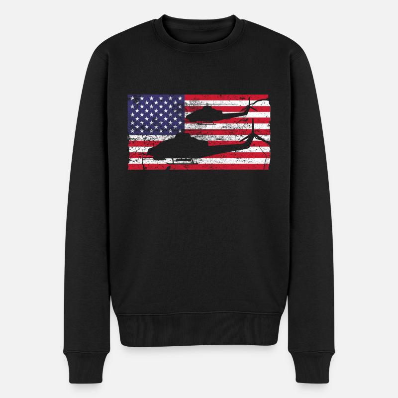 usa helicopter flag Design - Männer Premium Bio Pullover - Schwarz