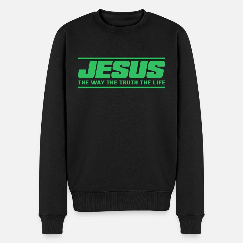 Jesus Spruch Geschenk Religion - Männer Premium Bio Pullover - Schwarz
