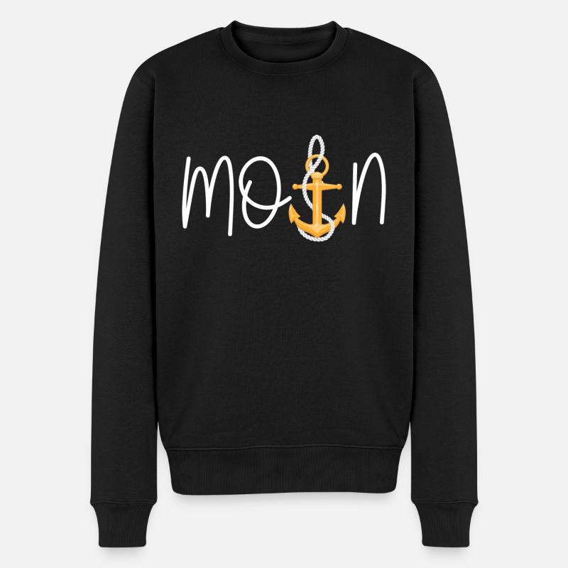 Moin mit Anker - Norddeutsche Begrüßung - Männer Premium Bio Pullover - Schwarz