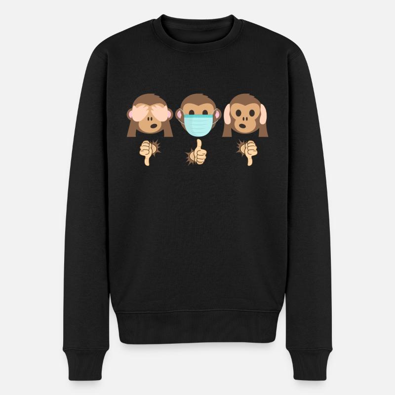 3 Weise Affen (Zwei-Ignoranten-Edition) - Männer Premium Bio Pullover - Schwarz