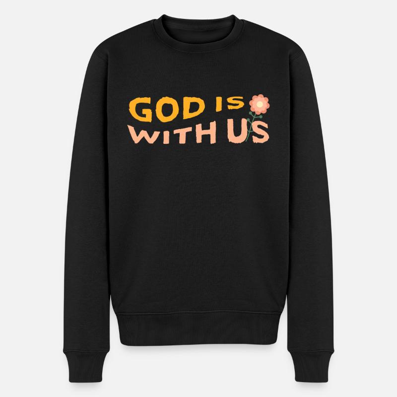 Gott ist mit uns Blume - Männer Premium Bio Pullover - Schwarz