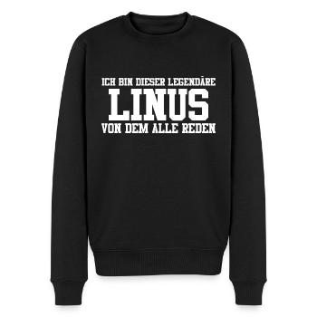 Linus Name Design - Männer Premium Bio Pullover - Schwarz - Vorne - Nico (187cm)