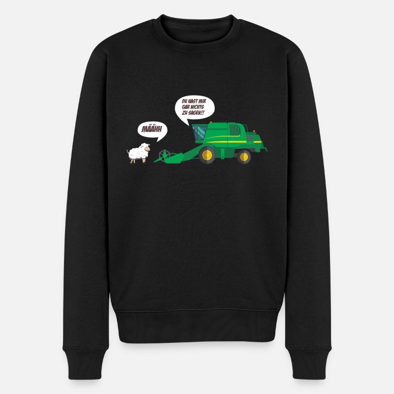 Mähdrescher Diskussion mit Schaf - Männer Premium Bio Pullover - Schwarz