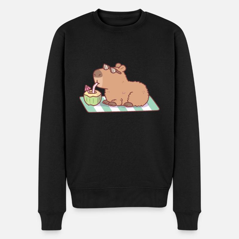 Capybara Drinking Coconut Juice - Men's Premium Organic Jumper - black