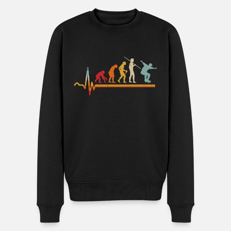 Vintage Herzschlag Skater Evolution Skateboarder - Männer Premium Bio Pullover - Schwarz