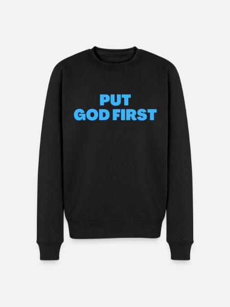 Put God First - Christian Quotes - Men's Premium Organic Jumper - black