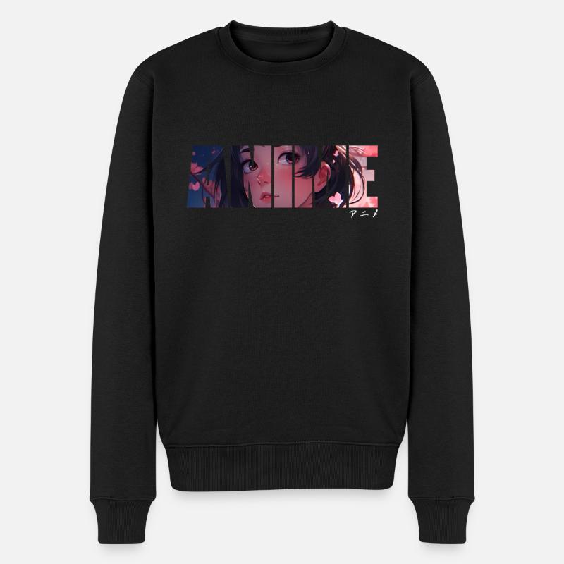 Niedliches Anime Mädchen Schriftzug - Männer Premium Bio Pullover - Schwarz