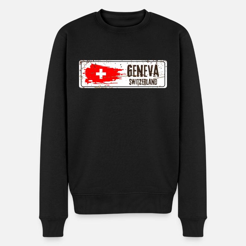 Genf Schweiz Flagge - Männer Premium Bio Pullover - Schwarz