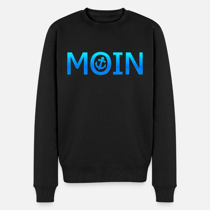 Moin mit Anker, Hamburg, Küste, Norddeutschland - Männer Premium Bio Pullover - Schwarz