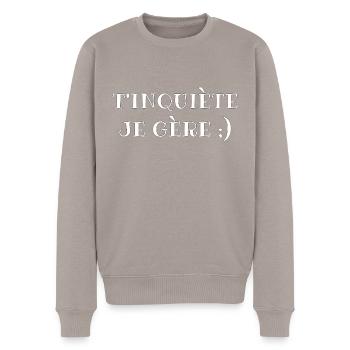 T’inquiète je gère - Pull Premium bio Homme - taupe - Devant - Nico (187cm)