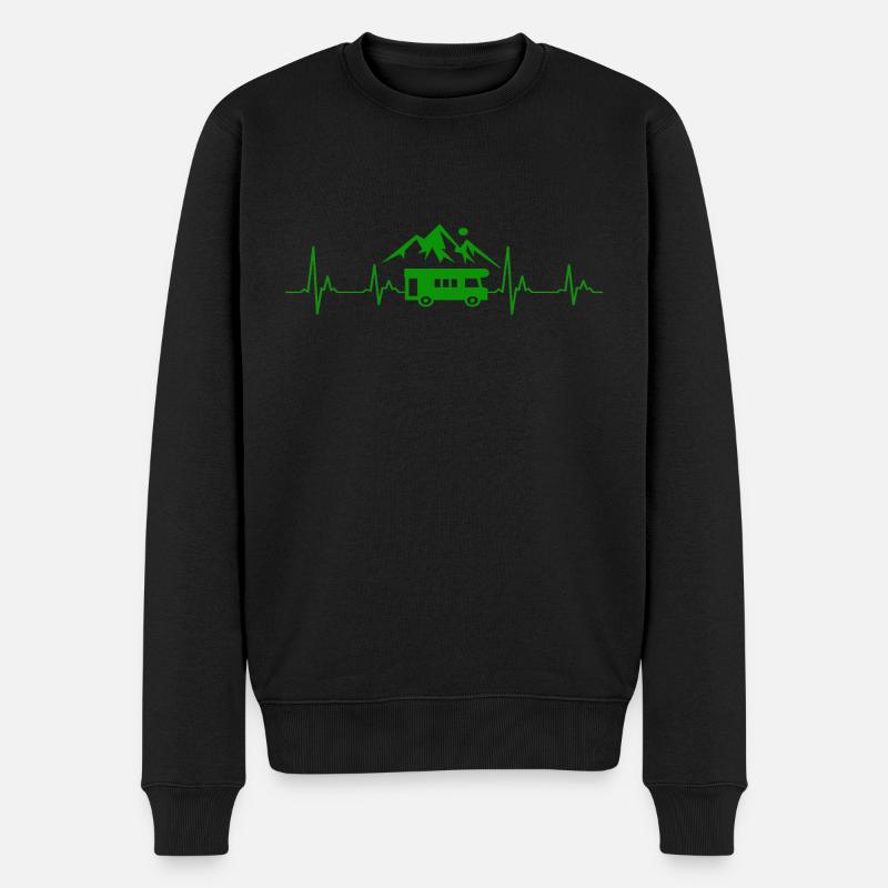 Herzschlag Wohnwagen Urlaub Camping Berge - Männer Premium Bio Pullover - Schwarz