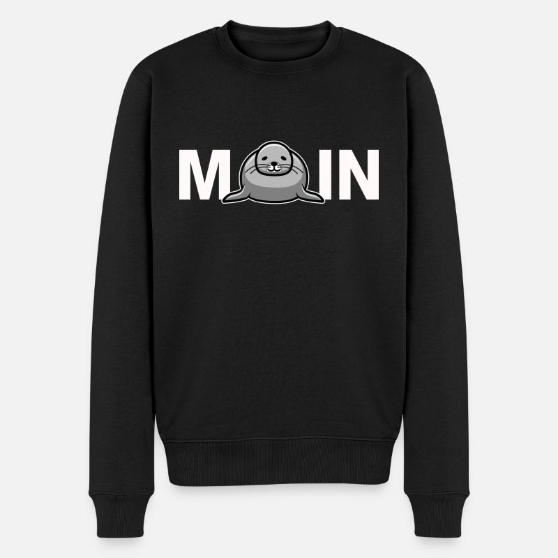 Moin mit Robbe - Männer Premium Bio Pullover - Schwarz