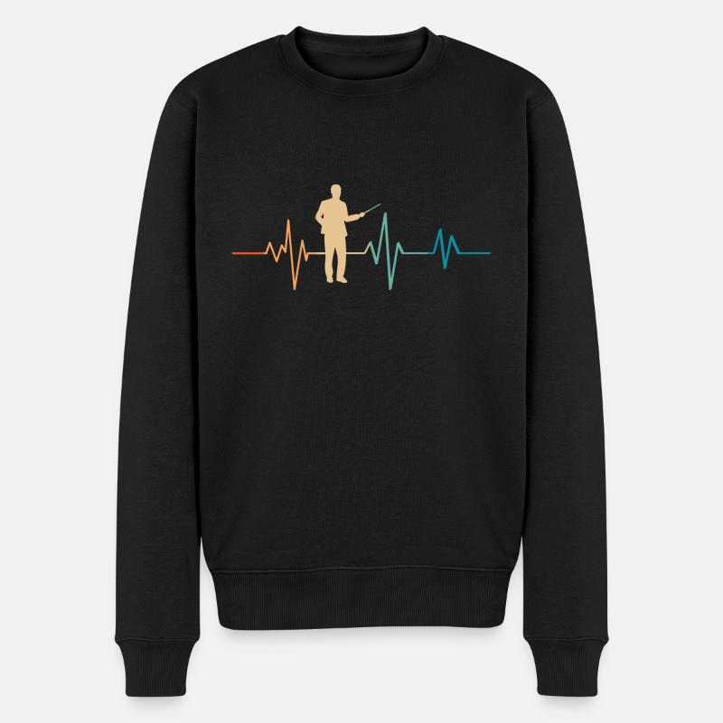 Battement de coeur rétro enseignant - Pull Premium bio Homme - noir