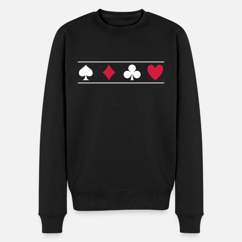 Kartenspielsymbole Pik, Karo, Kreuz, Herz in weiß - Männer Premium Bio Pullover - Schwarz
