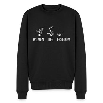 Women Life Freedom linear weiß - Männer Premium Bio Pullover - Schwarz - Vorne - Nico (187cm)