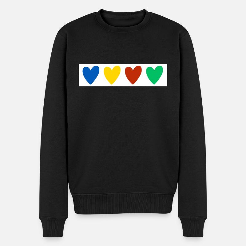 4 herzen - blau gelb rot grün - Männer Premium Bio Pullover - Schwarz