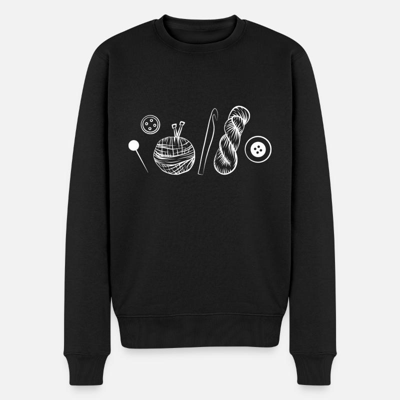 Stricken Utensilien Hand gezeichnet - Männer Premium Bio Pullover - Schwarz