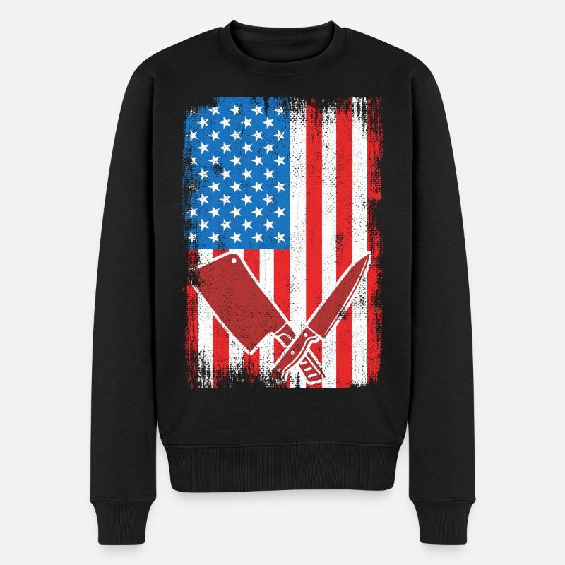 US Flagge Schlachter - Männer Premium Bio Pullover - Schwarz