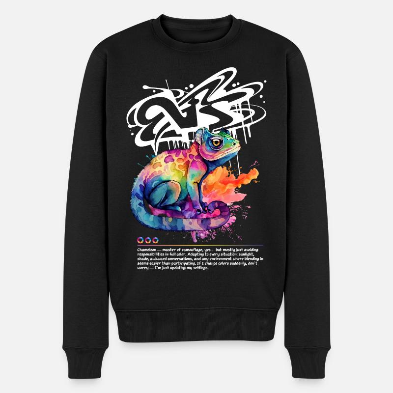 Farbenfrohes Chamäleon mit Graffiti-Hintergrund - Männer Premium Bio Pullover - Schwarz