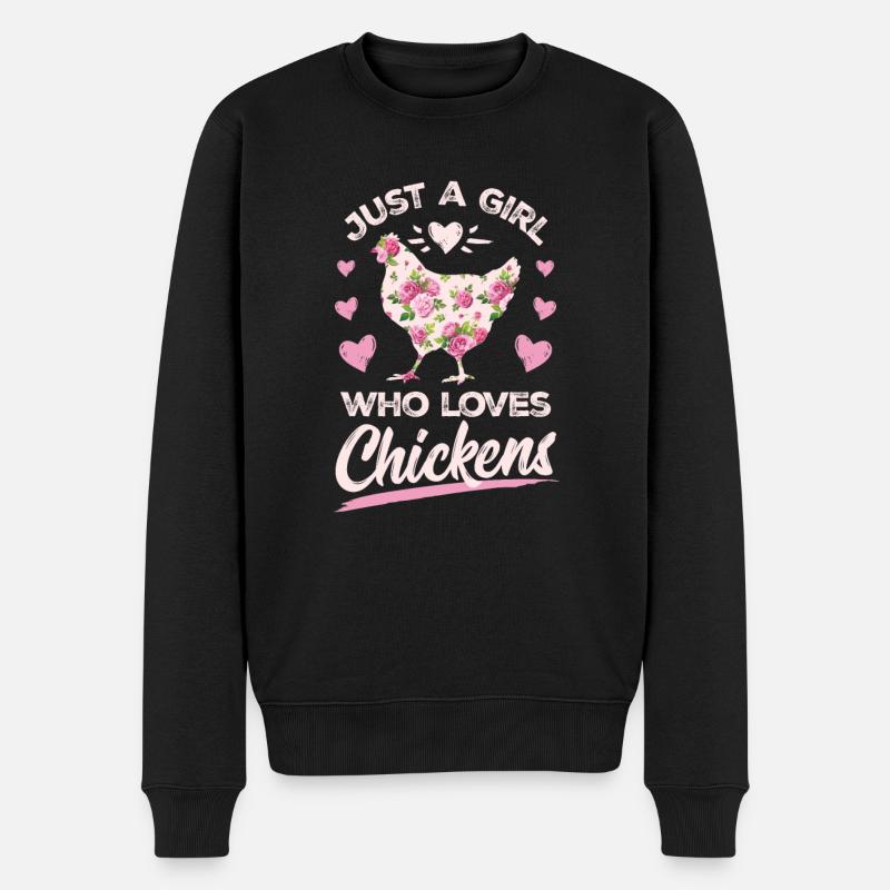 Nur ein Mädchen, das Hühner Farmer Girl Geschenk liebt - Männer Premium Bio Pullover - Schwarz