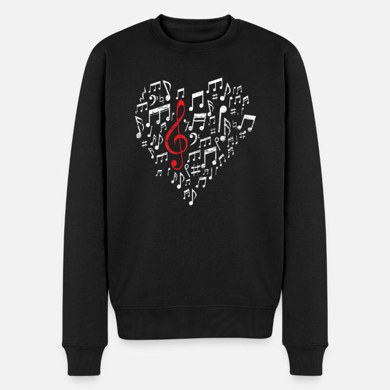 Musik Herz - Männer Premium Bio Pullover - Schwarz