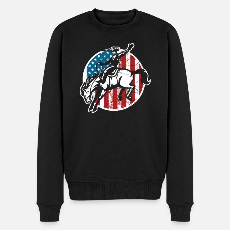 Cowboy Patriot Amerika Flagge Reiter - Männer Premium Bio Pullover - Schwarz