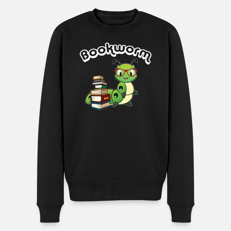 Bücherwurm - Männer Premium Bio Pullover - Schwarz
