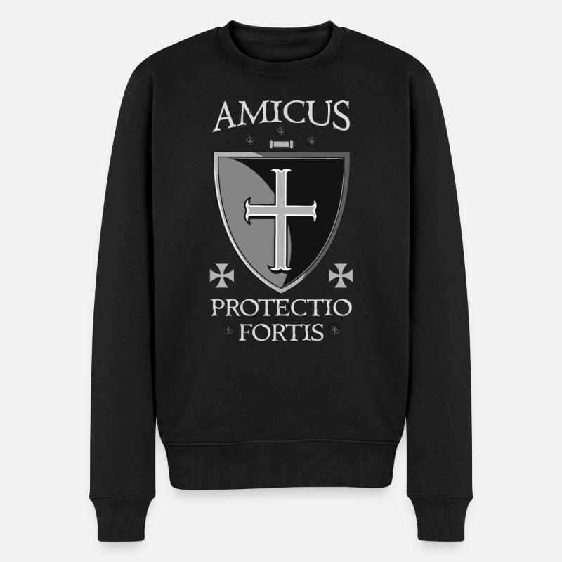 Bouclier templier + Amicus Protectio Fortis - Pull Premium bio Homme - noir