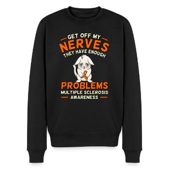 Graphic on sensitization for multiple sclerosis - Men's Premium Organic Jumper - black - Front - Nico (187cm)