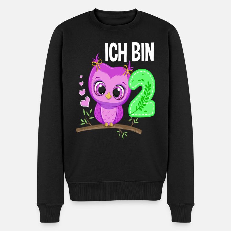Ich Bin 2 Eule 2. Geburtstag Eulen Mädchen - Männer Premium Bio Pullover - Schwarz