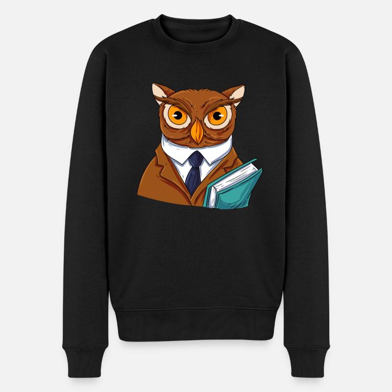 Eule Vogel Uhu - Männer Premium Bio Pullover - Schwarz