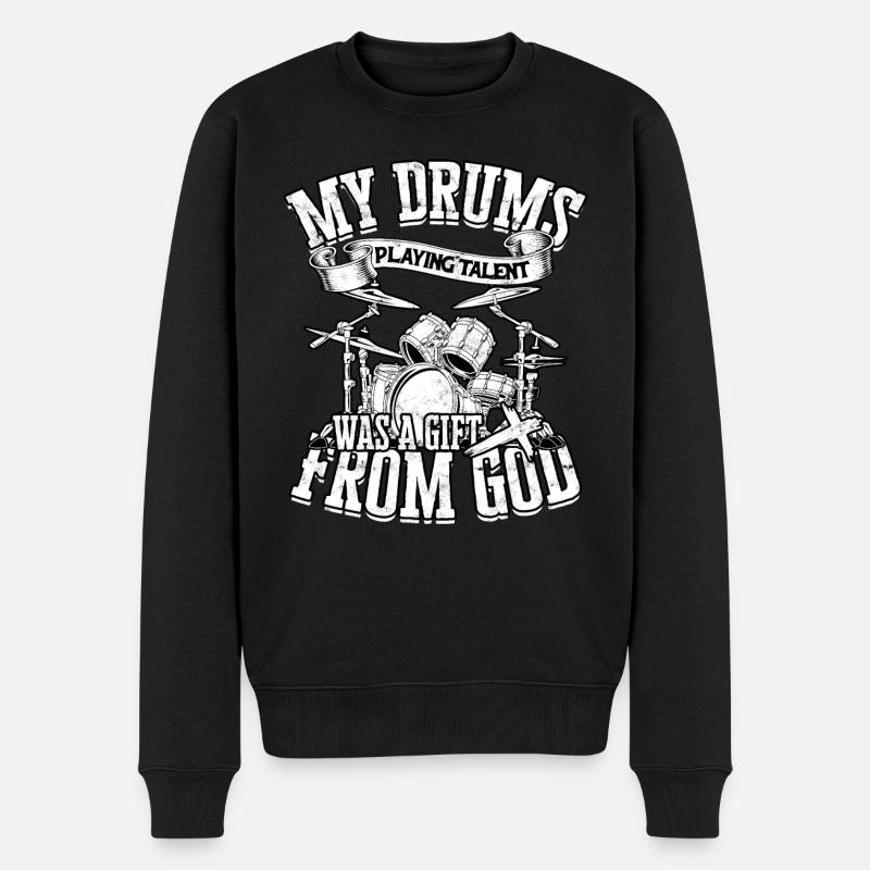 Drummer Jesus Kreuz Schlagzeug Schlagzeuger - Männer Premium Bio Pullover - Schwarz