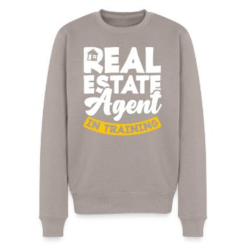 Immobilienmakler Ausbildung - Männer Premium Bio Pullover - Taupe - Vorne - Nico (187cm)