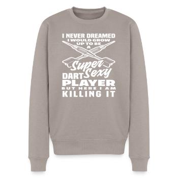 Joueur de fléchettes sexy - Pull Premium bio Homme - taupe - Devant - Nico (187cm)