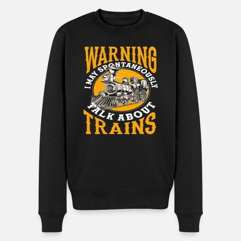 Warning Spontaneously Talks About Trains - Men's Premium Organic Jumper - black