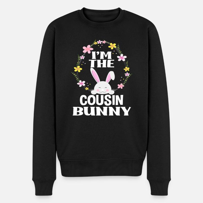 Ich Bin Cousin Osterhase Blumenkranz Ostern - Männer Premium Bio Pullover - Schwarz