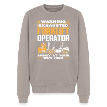 Warnung Erschöpfter Gabelstaplerfahrer Ärger Auf - Männer Premium Bio Pullover - Taupe - Vorne - Nico (187cm)