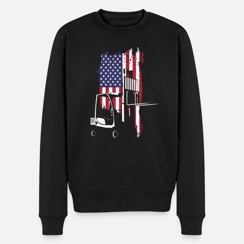 Gabelstapler Fahrer USA Flagge - Männer Premium Bio Pullover - Schwarz