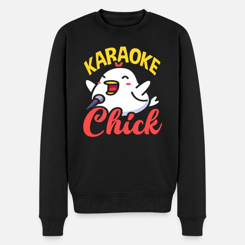 Karaoke Chick Singing Fun Chicken - Men's Premium Organic Jumper - black