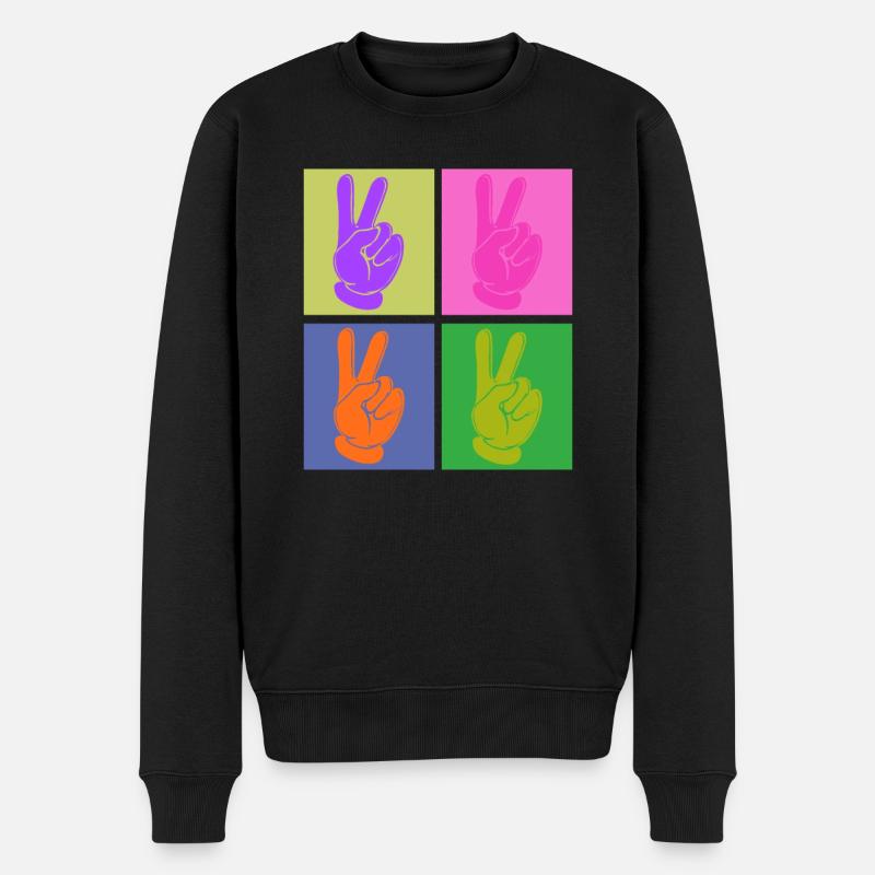 Bunter Friedensgriff Pop Art Design - Männer Premium Bio Pullover - Schwarz