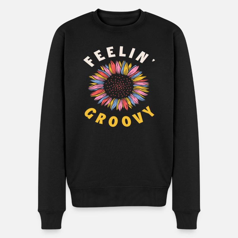 Feelin' Groovy Bunte Sonnenblume - Männer Premium Bio Pullover - Schwarz