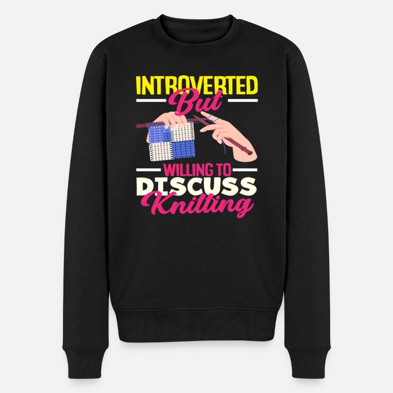 Introvertiert Aber Diskutiere Stricken - Männer Premium Bio Pullover - Schwarz