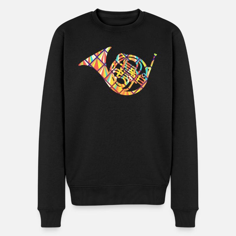 Geometrisches Hemd des Waldhorns - Männer Premium Bio Pullover - Schwarz