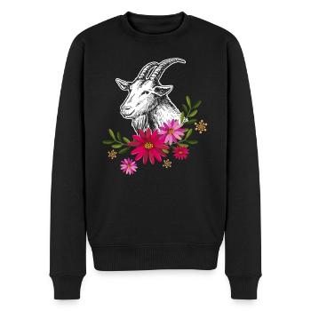 Goat With Flowers - Men's Premium Organic Jumper - black - Front - Nico (187cm)